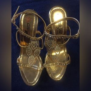 Gold Rhinestone Strappy Heels size 7 pageant prom wedding dance military ball